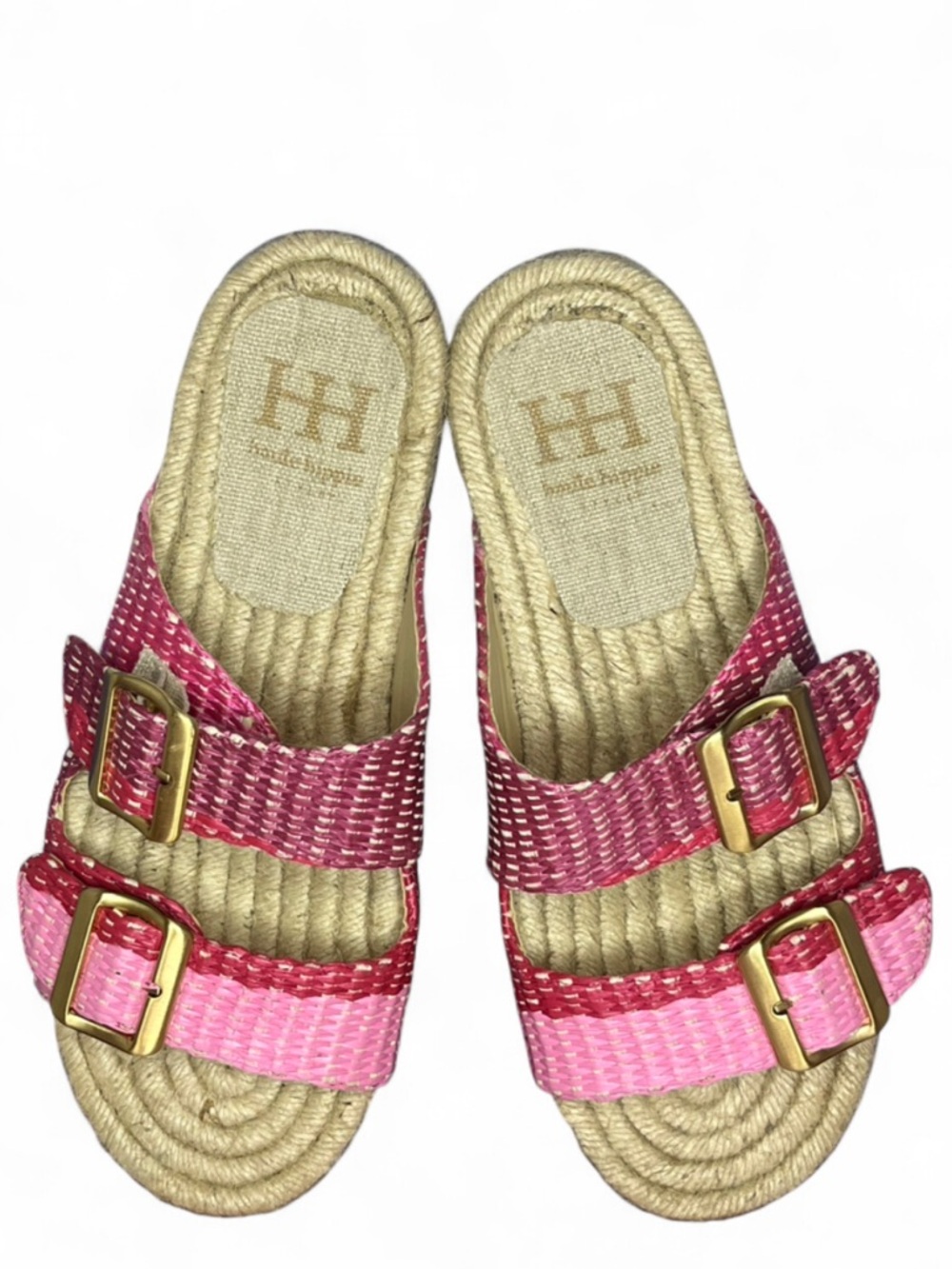 Women’s Shades Of Pink Striped Haute Hippie Cream Woven Slide Sandals Size 8